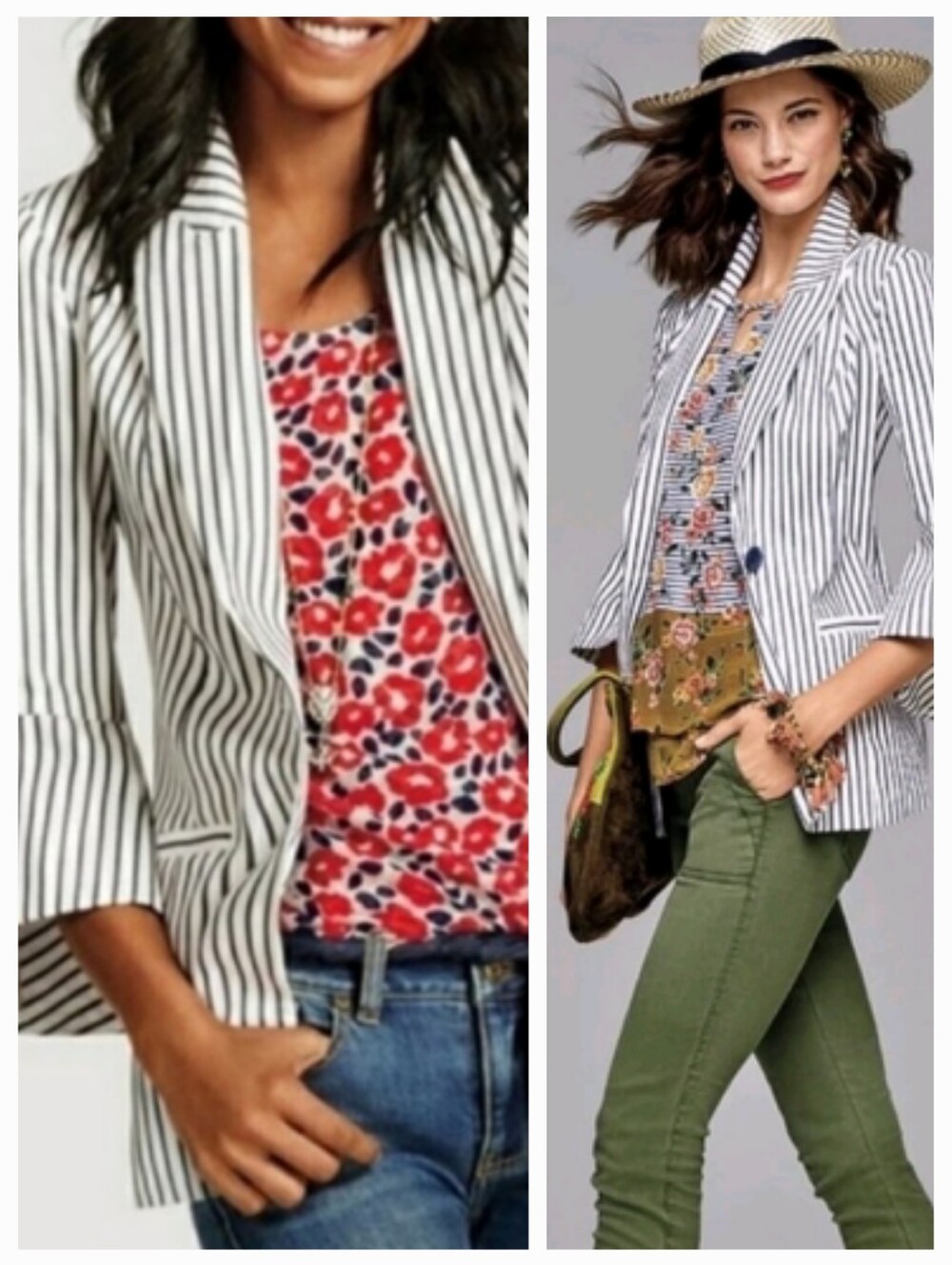 CAbi White Striped Bell Sleeve Blazer 12 Nautical Coastal Chic Women's Jacket